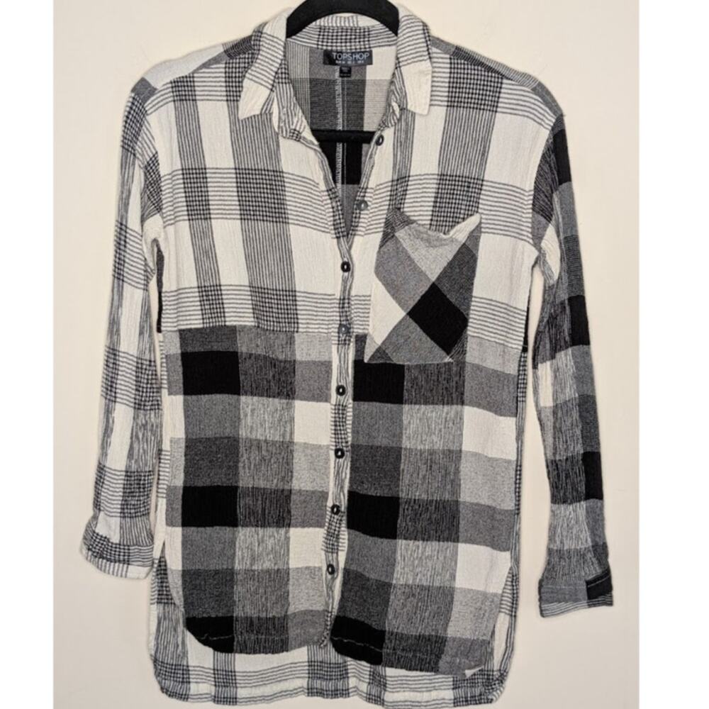 Topshop Women's 2 Plaid Button Up Tunic Length Shirt Western Ranch Rodeo Cowgirl